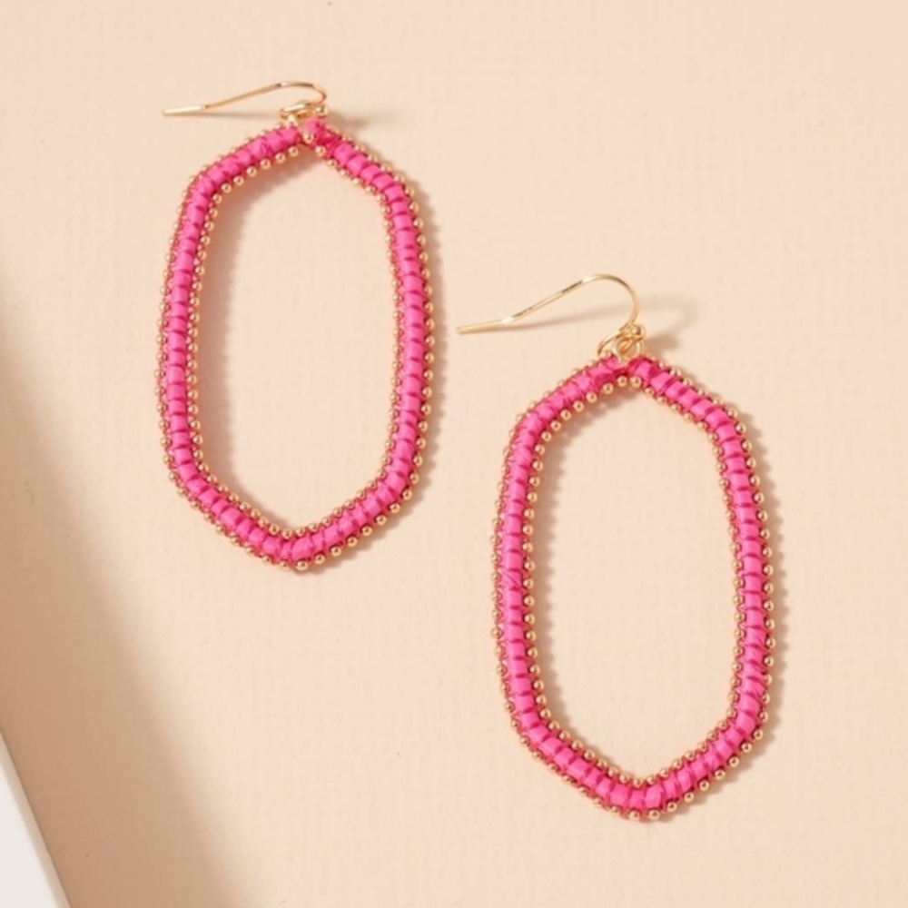New! Raffia Oval Dangle Earrings​‎
